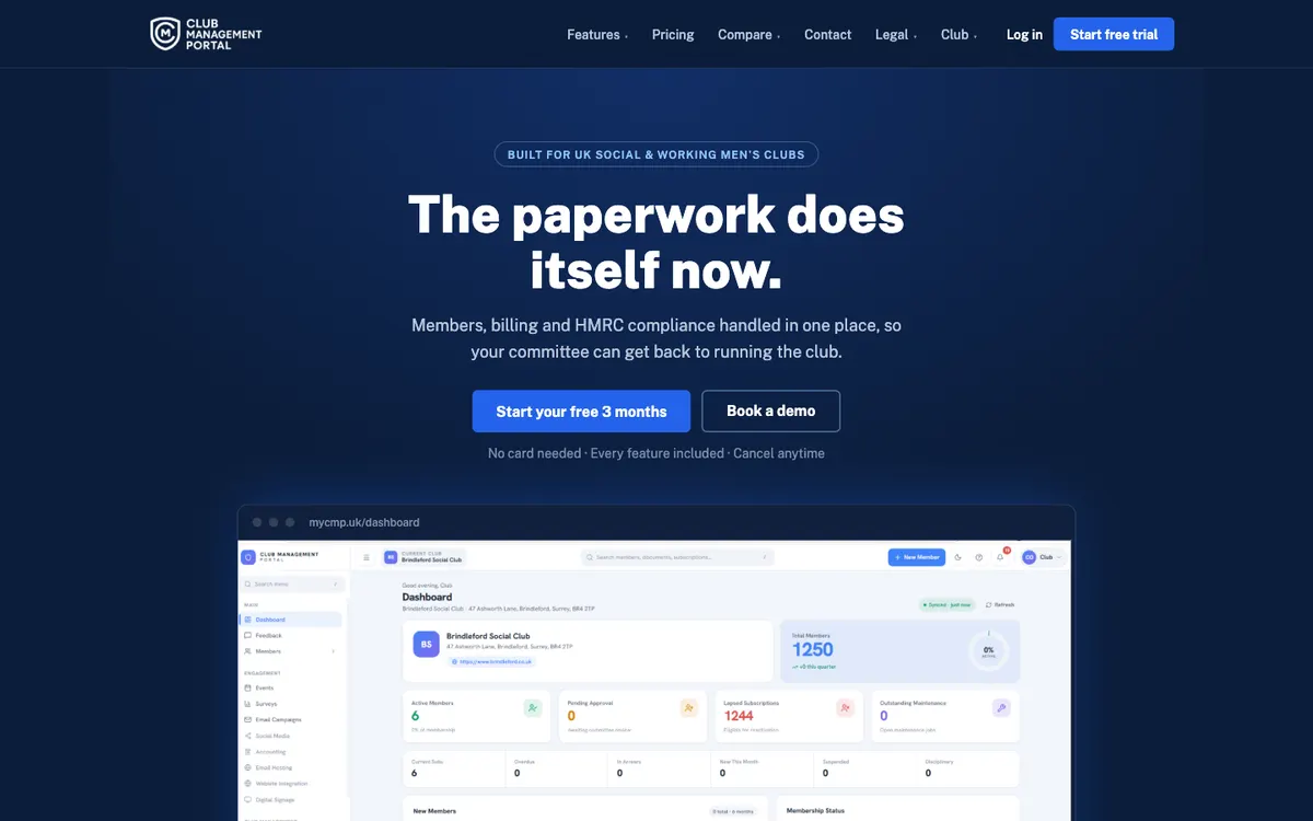 Club Management Portal dashboard